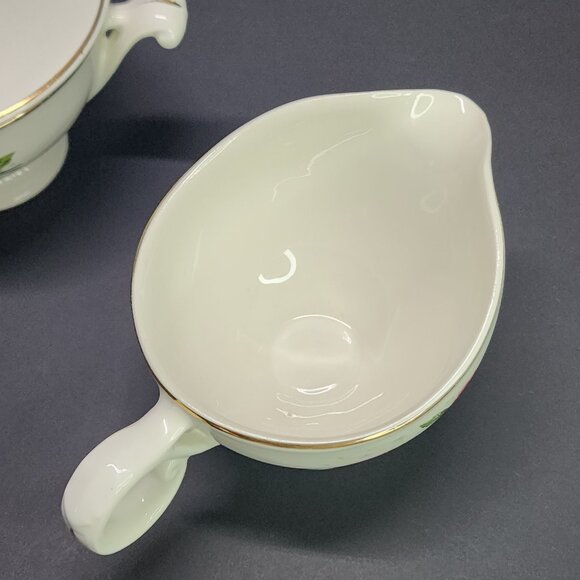 Vintage Garden Rose China Sugar Bowl and Creamer Gold Trimmed SET - Picture 5 of 11